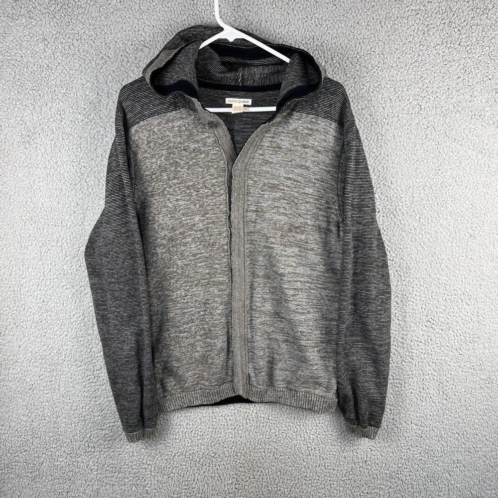 Carbon 2 Cobalt Sweater Mens Large Gray Hoodie Cardigan Hidden Buttons - EUC
